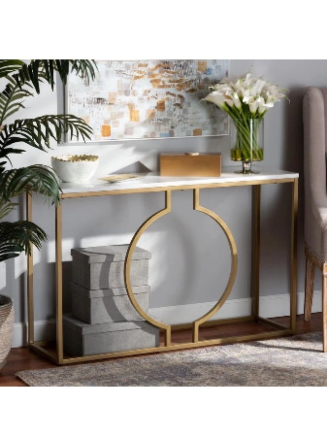 Console - 40 x 140 cm - Material: Electrostatically painted steel, resistant to rust, moisture, and scratches, with a white Turkish Carrara marble top - No assembly required